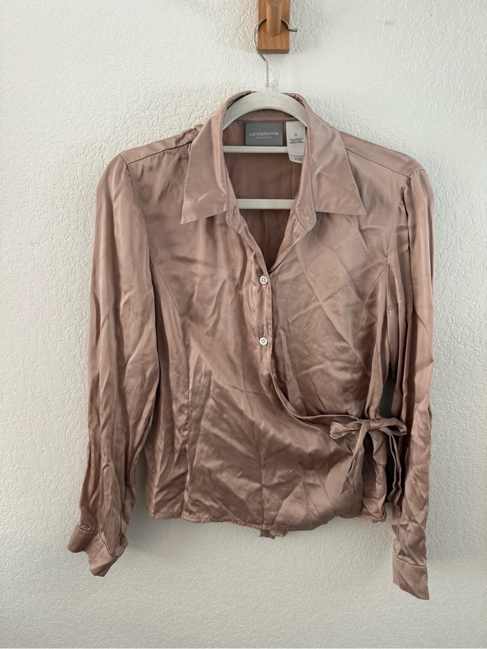 Liz Claiborne Dusty Rose Silk Button-Front Wrap Shirt